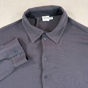 ARMANI COLLEZIONI Shirt‎ Men Large Grey Viscose Mesh Long Sleeve Made in Italy